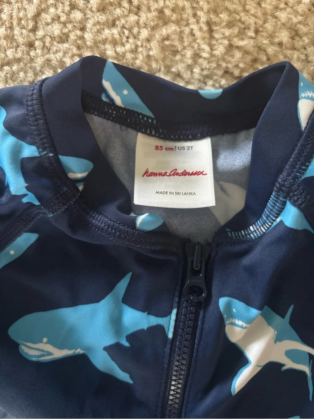 Hanna Andersson Navy & Blue Shark Rashguard One-Piece with Matching Hat